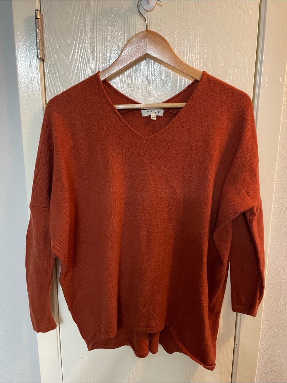 Miracle USA Rust Angora Blend Oversized V-Neck Sweater S/M - Picture 2 of 8